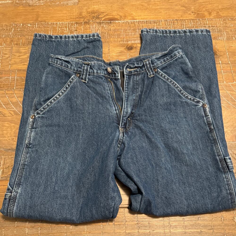 Wrangler Medium Wash Denim Jeans 29x30 Carpenter Pockets Fleece Lined Legs